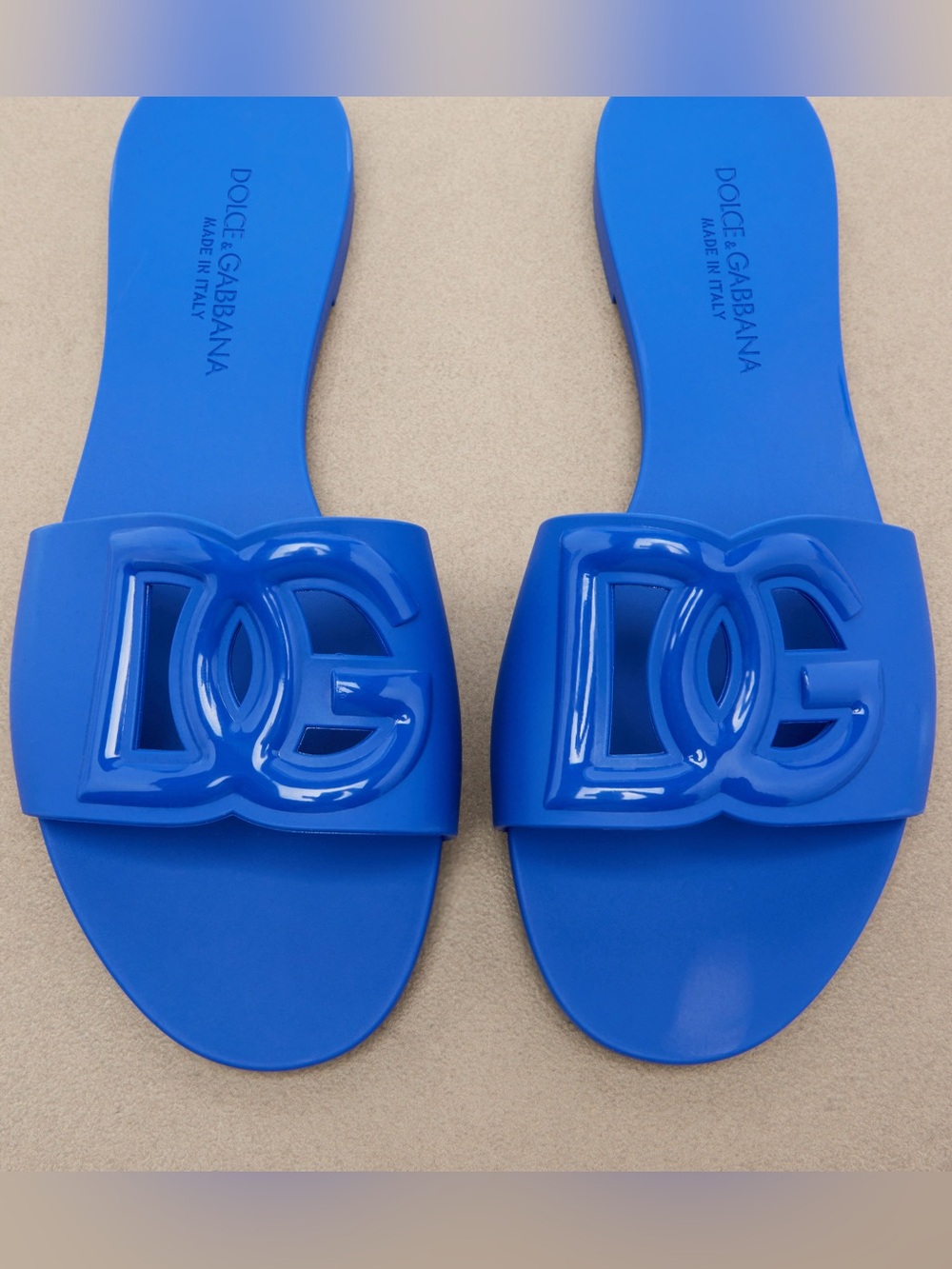 Dolce & Gabbana Electric Blue DG Logo Slide Sandals